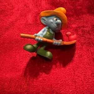 Blue and Green Smurf farmer  Toy Figure with Orange Hat